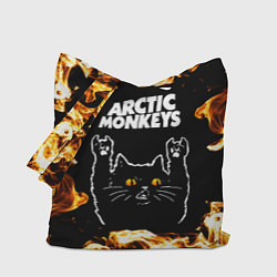 Сумка-шопер Arctic Monkeys рок кот и огонь, цвет: 3D-принт