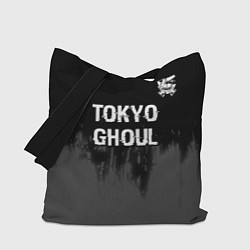 Сумка-шопер Tokyo Ghoul glitch на темном фоне: символ сверху, цвет: 3D-принт