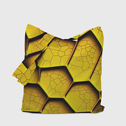 Сумка-шоппер Желтые шестиугольники с трещинами - объемная текст
