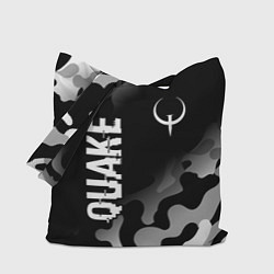 Сумка-шопер Quake glitch на темном фоне: надпись, символ, цвет: 3D-принт