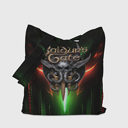 Сумка-шопер Baldurs Gate 3 logo green red light, цвет: 3D-принт