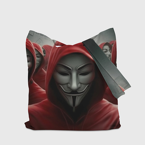 Сумка-шоппер Анонимусы в красных капюшонах / 3D-принт – фото 2