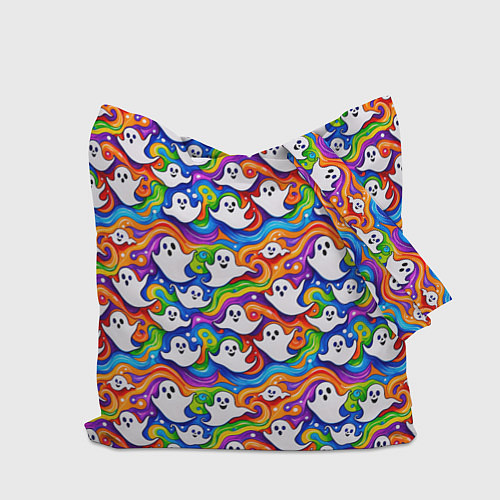 Сумка-шоппер Веселые привидения на красочном фоне / 3D-принт – фото 2