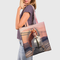 Сумка-шопер Девушка лисица на фоне заката, цвет: 3D-принт — фото 2