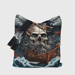 Сумка-шопер Тату ирезуми черепа пирата на корабле в шторм, цвет: 3D-принт