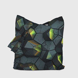 Сумка-шопер Черная текстура с зелеными камнями, цвет: 3D-принт
