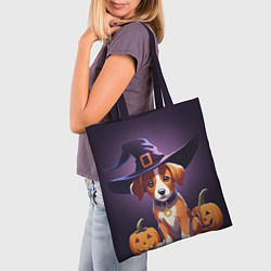 Сумка-шопер Песик и две тыквы на Хэллоуин, цвет: 3D-принт — фото 2