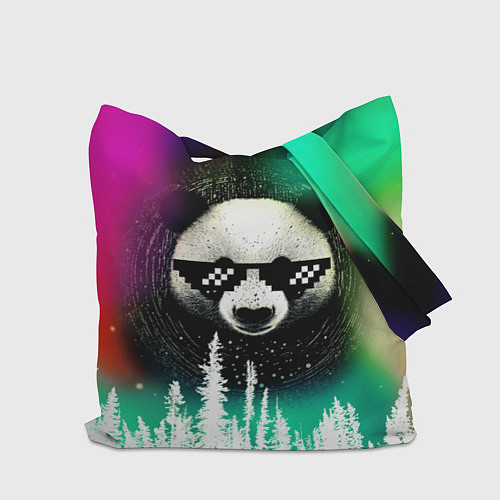 Сумка-шоппер Панда в очках на фоне северного сияния и леса / 3D-принт – фото 2