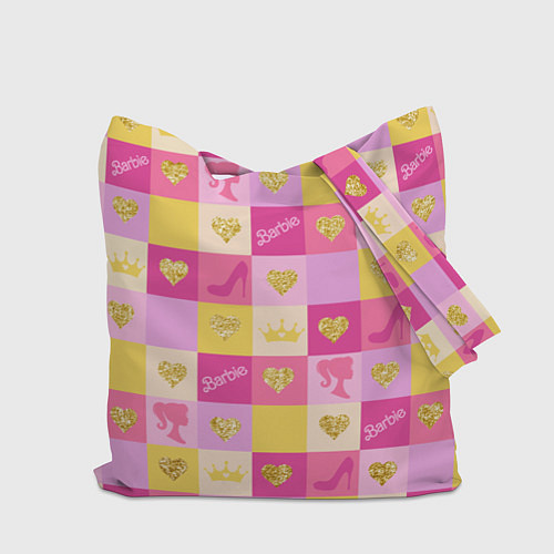 Сумка-шоппер Барби: желтые и розовые квадраты паттерн / 3D-принт – фото 2