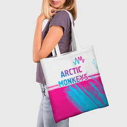 Сумка-шопер Arctic Monkeys neon gradient style: символ сверху, цвет: 3D-принт — фото 2