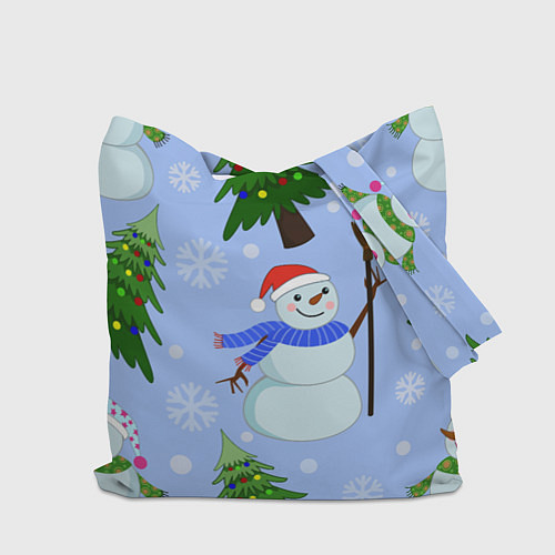 Сумка-шоппер Снеговики с новогодними елками паттерн / 3D-принт – фото 2