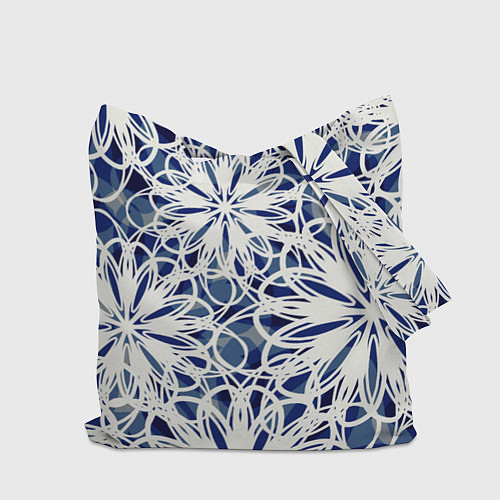 Сумка-шоппер Стилизованные цветы абстракция синее-белый / 3D-принт – фото 2