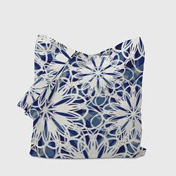 Сумка-шоппер Стилизованные цветы абстракция синее-белый