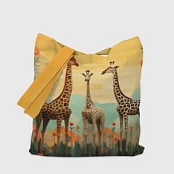 Сумка-шоппер Три жирафа в стиле фолк-арт