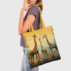 Сумка-шопер Три жирафа в стиле фолк-арт, цвет: 3D-принт — фото 2