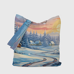 Сумка-шопер Новогодний пейзаж зимний, цвет: 3D-принт