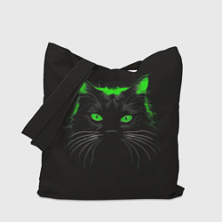 Сумка-шоппер Черный кот в зеленом свечении