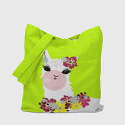 Сумка-шопер Лама - альпака в венке, цвет: 3D-принт