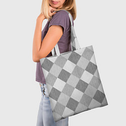 Сумка-шопер Серый плед геометрический узор с текстурой, цвет: 3D-принт — фото 2