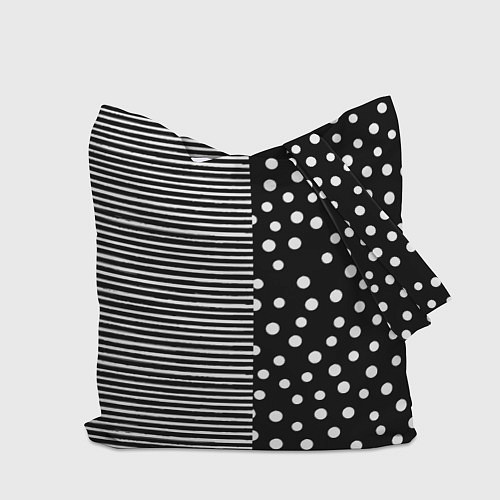 Сумка-шоппер Мелкая полоска и белый горошек на чёрном / 3D-принт – фото 2