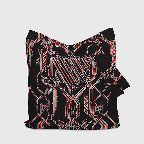 Сумка-шоппер Чёрные линии с красной обводкой / 3D-принт – фото 2