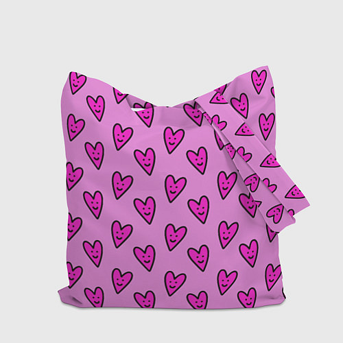 Сумка-шоппер Розовые сердечки каракули / 3D-принт – фото 2