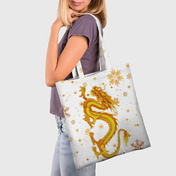 Сумка-шопер Золотой дракон в снежинках, цвет: 3D-принт — фото 2