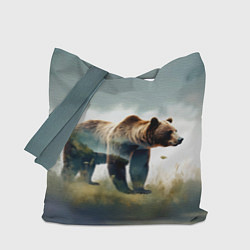 Сумка-шоппер Минималистичный пейзаж с медведем акварель