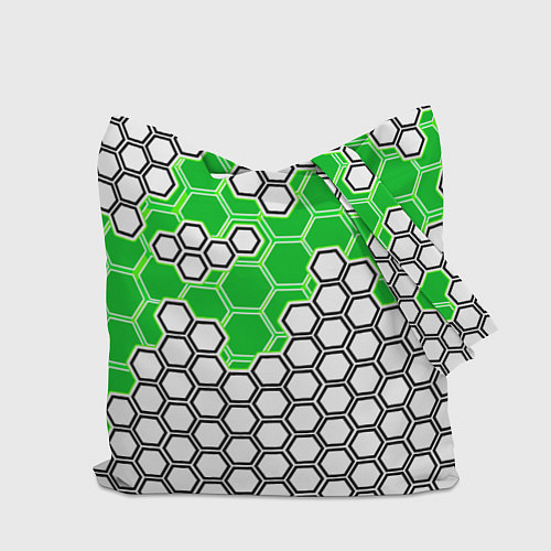 Сумка-шоппер Зелёная энерго-броня из шестиугольников / 3D-принт – фото 2