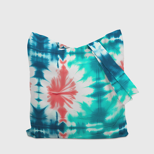 Сумка-шоппер Тай дай разводы бирюзовые с коралловым и синим / 3D-принт – фото 2