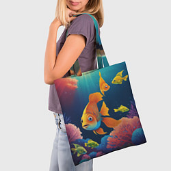 Сумка-шопер Оранжевые рыбки и кораллы под водой, цвет: 3D-принт — фото 2