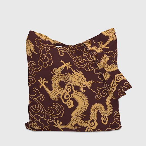 Сумка-шоппер Черно-золотая гравюра дракона / 3D-принт – фото 2