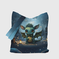 Сумка-шопер Новогодний дракон под снегопадом, цвет: 3D-принт