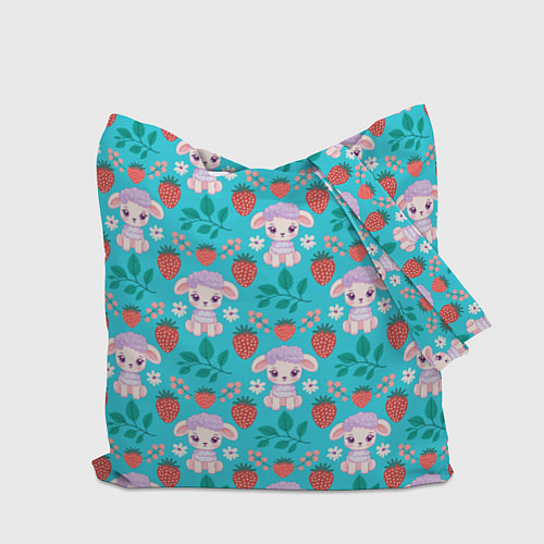 Сумка-шоппер Овечка и клубника на синем фоне / 3D-принт – фото 2