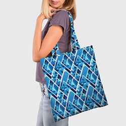Сумка-шопер Синие треугольники и белые полосы, цвет: 3D-принт — фото 2