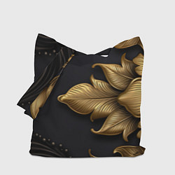 Сумка-шопер Золотые объемные листья на черном фоне, цвет: 3D-принт