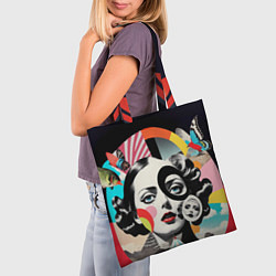 Сумка-шопер Женщина и животные винтажный коллаж, цвет: 3D-принт — фото 2