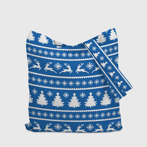Сумка-шоппер Синий свитер с новогодними оленями / 3D-принт – фото 2