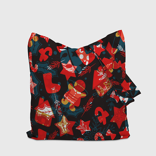 Сумка-шоппер Рождественские узоры красные / 3D-принт – фото 2