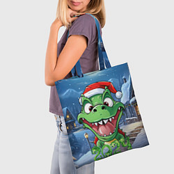 Сумка-шопер Зеленый новогодний счастливый дракон новогодний 20, цвет: 3D-принт — фото 2