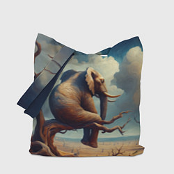 Сумка-шоппер Слон сидит на ветке дерева в пустыне
