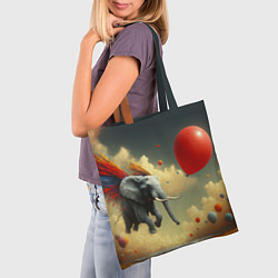 Сумка-шопер Сюрреалистичный слон летит за шариком, цвет: 3D-принт — фото 2