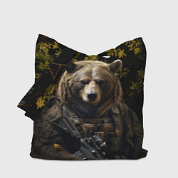 Сумка-шопер Медведь солдат в ночном лесу, цвет: 3D-принт