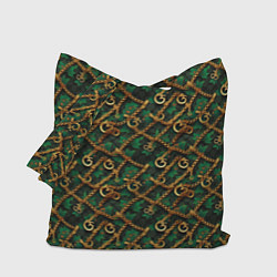 Сумка-шоппер Золотая цепочка на зеленой ткани