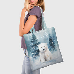 Сумка-шопер Белый медвежонок в лесу, цвет: 3D-принт — фото 2