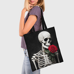 Сумка-шопер Скелет с розой в области сердца, цвет: 3D-принт — фото 2