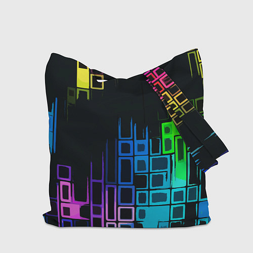 Сумка-шоппер Разноцветные прямоугольники на чёрном фоне / 3D-принт – фото 2