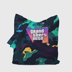 Сумка-шопер GTA 6 logo яркий неоновый камуфляжный стиль, цвет: 3D-принт