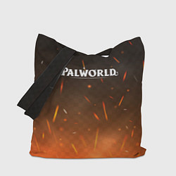Сумка-шопер Palworld лого на фоне огня, цвет: 3D-принт