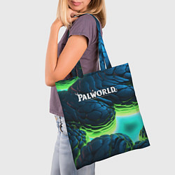 Сумка-шопер Palworld логотип на ярких синих и зеленых неоновых, цвет: 3D-принт — фото 2